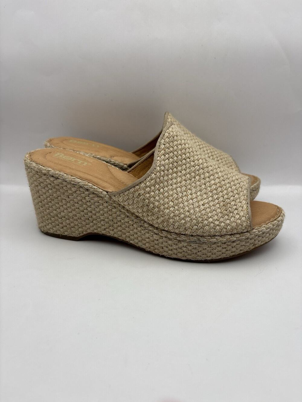 Born Lila Woven Raffia Wedge Sandals Women Size 9